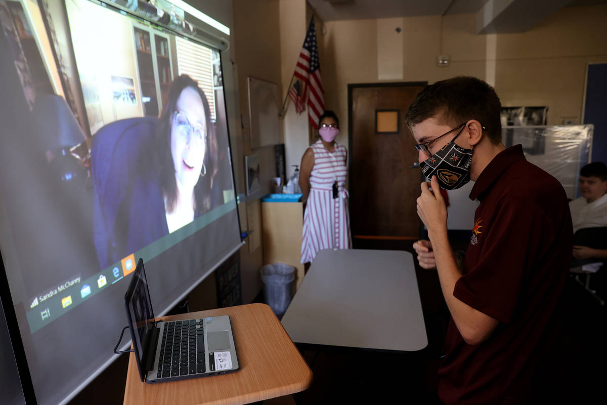 Ninth grader Devon Politzer introduces himself to English literature teacher Sandy McCluney the ...