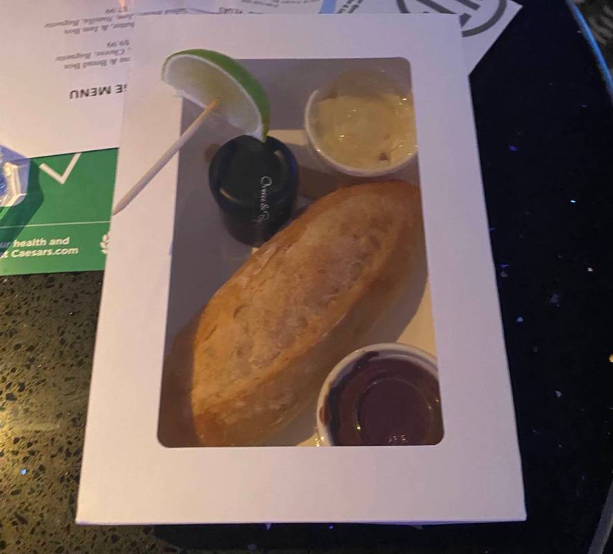 A look at one of the food boxes offered at Indigo lounge at Bally's on Saturday, Aug. 9, 2020. ...