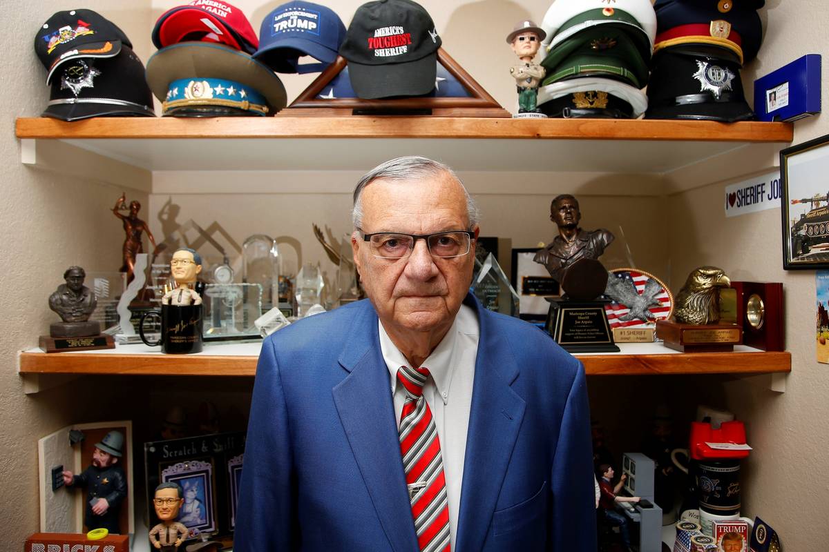 Former Maricopa County Sheriff Joe Arpaio, poses for a photo as he is running for the position ...