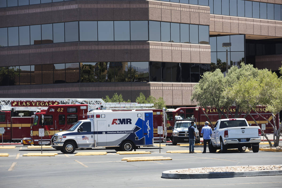 The scene at the US Bank where a window washer was stuck on the 10th floor from a mechanical ma ...