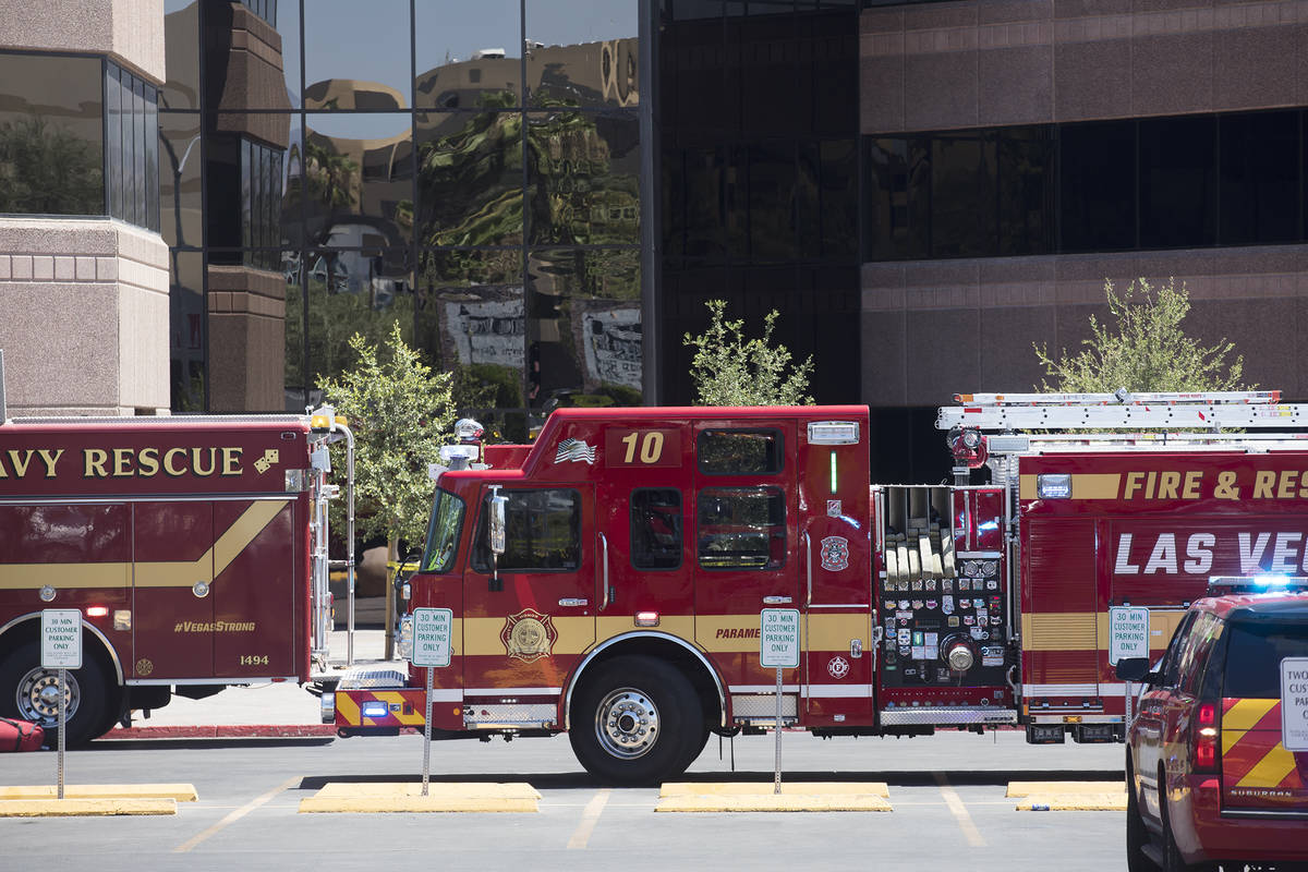 The scene at the US Bank where a window washer was stuck on the 10th floor from a mechanical ma ...