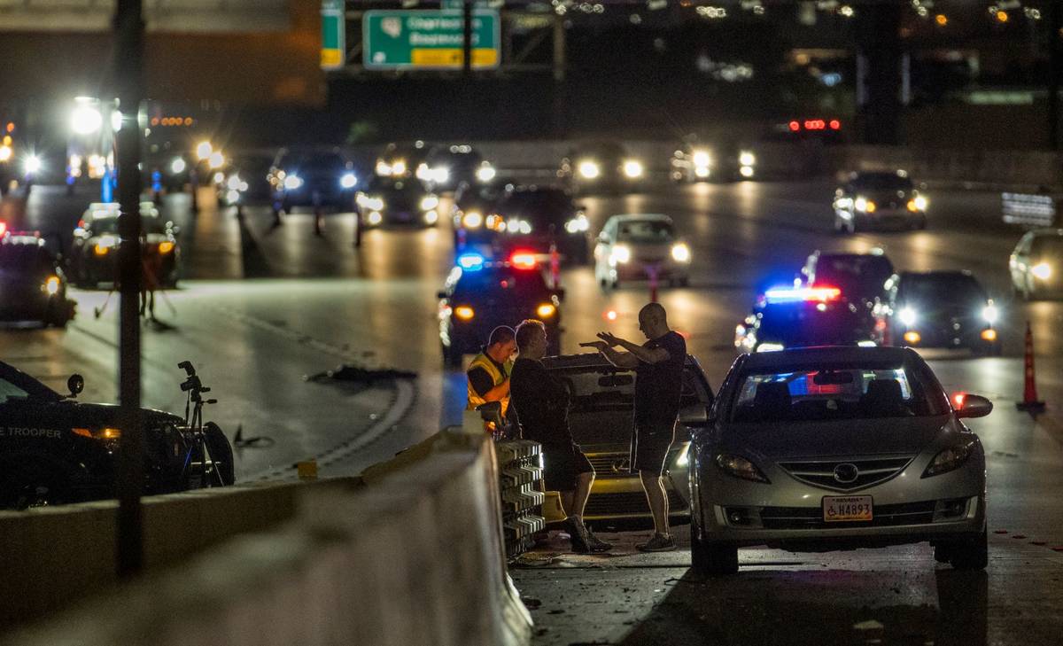 Nevada Highway Patrol and Las Vegas police investigate after a pedestrian was struck by a vehic ...