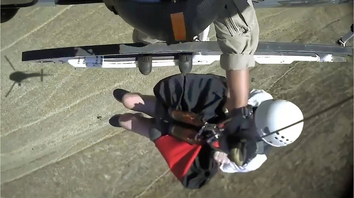 This photo from helicopter video posted by the California Highway Patrol shows the aerial rescu ...