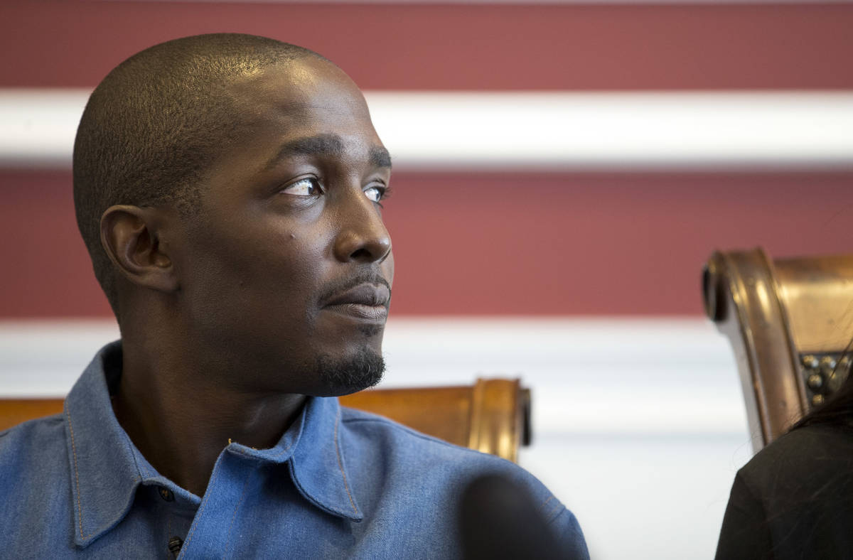 DeMarlo Berry during a news conference at the law office of Eglet Prince in downtown Las Vegas ...