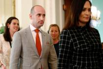 White House senior adviser Stephen Miller, center, walks into the East Room of the White House ...