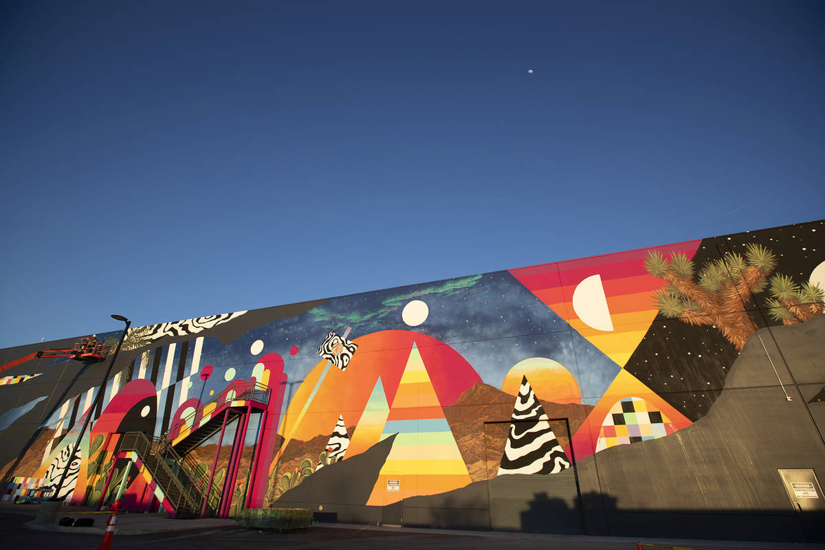Eric Vozzola working on his mural at Area 15, Las Vegas, NV (Meow Wolf)