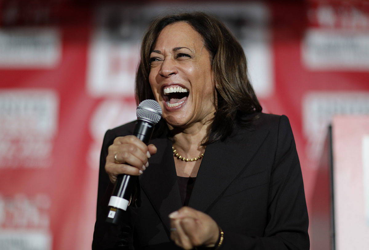FILE - In this Nov. 8, 2019, file photo, then-Democratic presidential candidate Sen. Kamala Har ...