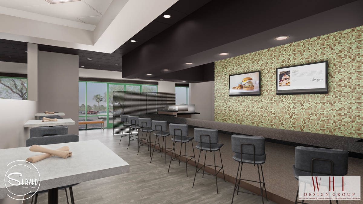 Rendering of bar area at the future Served Global Cuisine. (WHL Design Group)