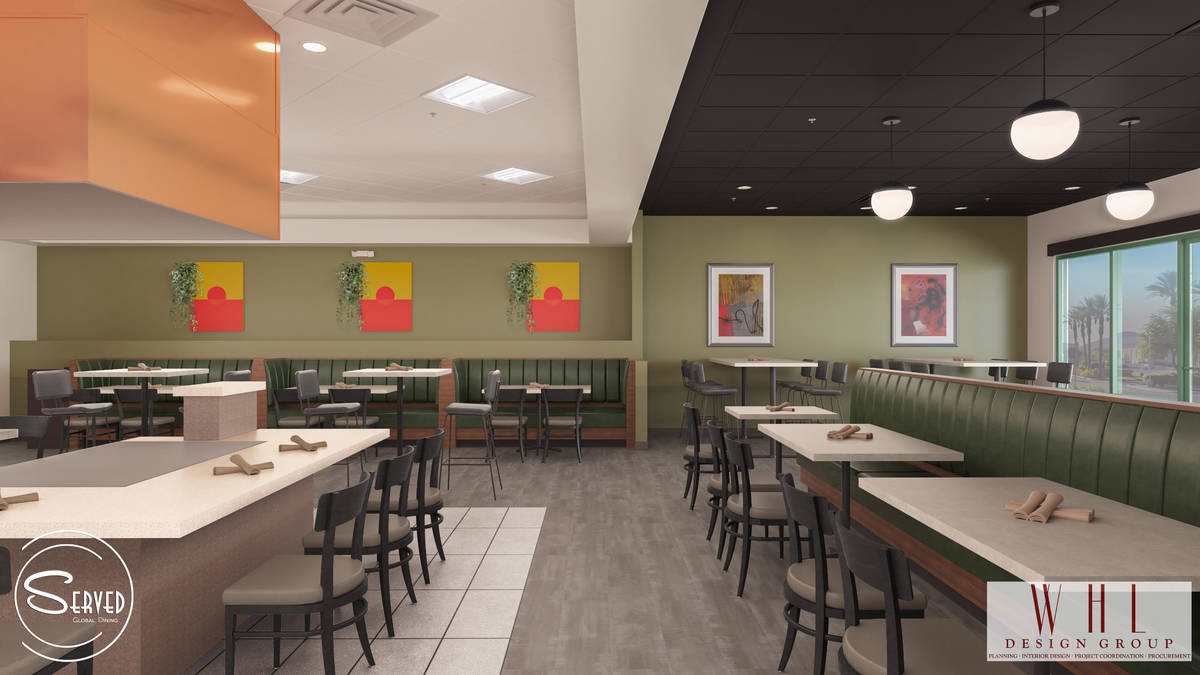 Rendering showing former teppan table at future Served Global Cuisine. (WHL Design Group)