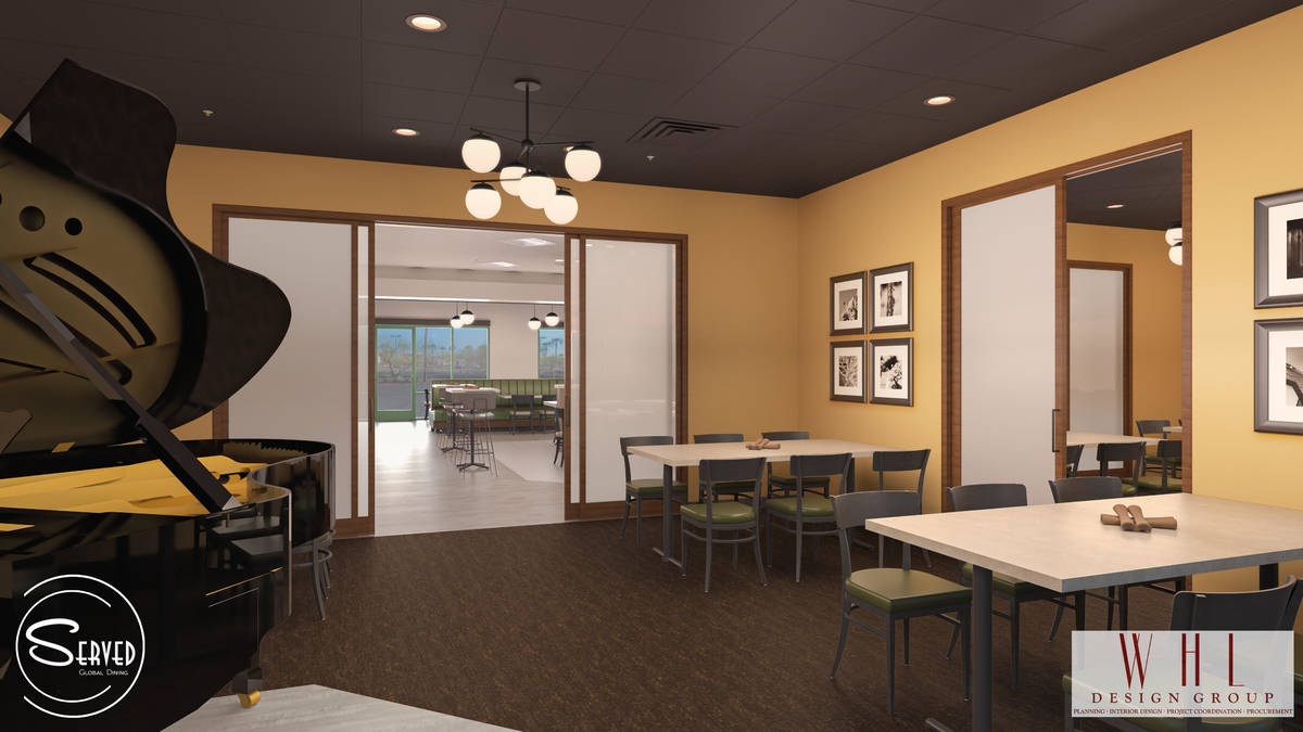 Rendering showing private dining area at future Served Global Cuisine. (WHL Design Group)