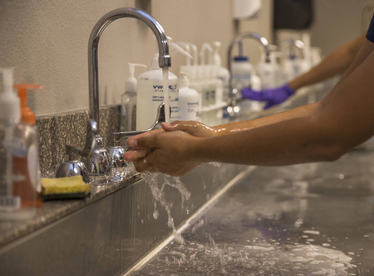 Student's wash up during Dr. Hon-Vu Q. Duong's Biology 224 Ð Anatomy & Physiology II - ...