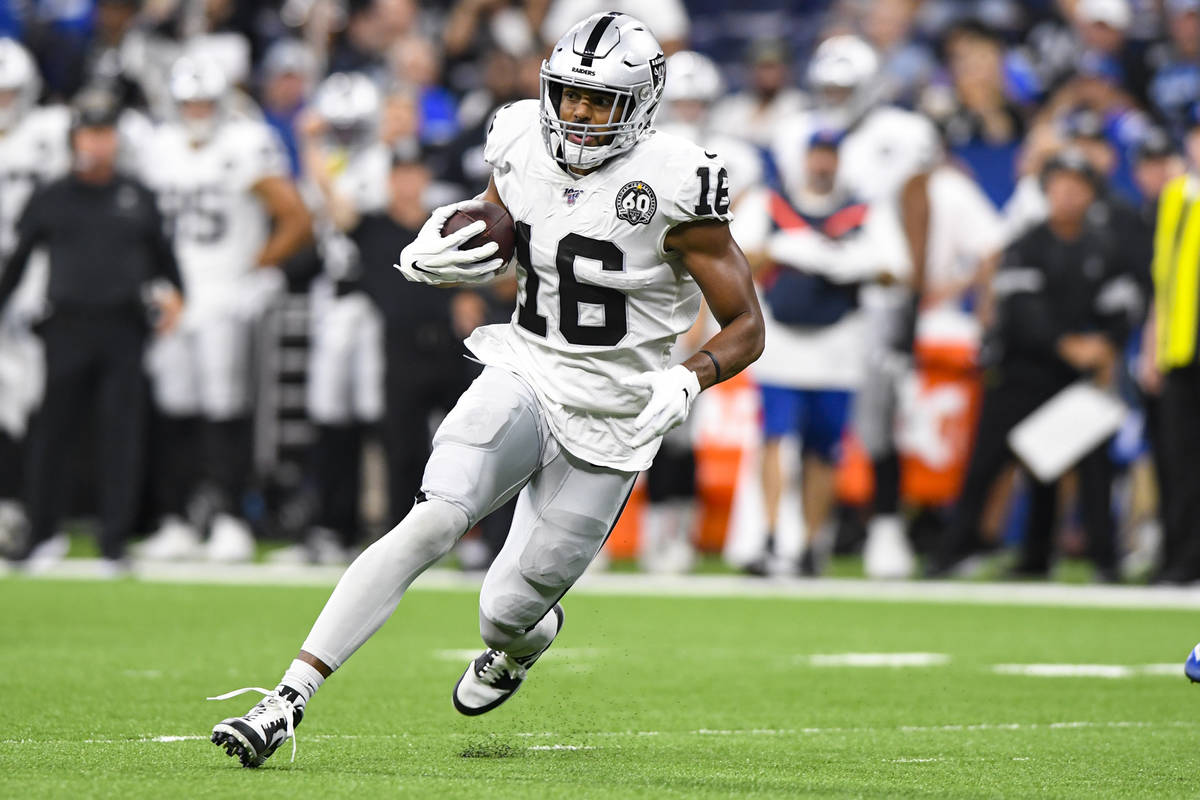 Oakland Raiders wide receiver Tyrell Williams (16) runs against the Indianapolis Colts during t ...