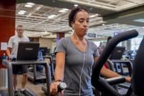 Life Time Fitness member Keri Mladenov of Las Vegas uses a treadmill at the Life Time Fitness ...