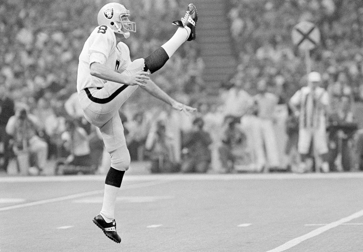 Oakland Raiders punter, Ray Guy, is pictured kicking during the Super Bowl at the Superdome in ...