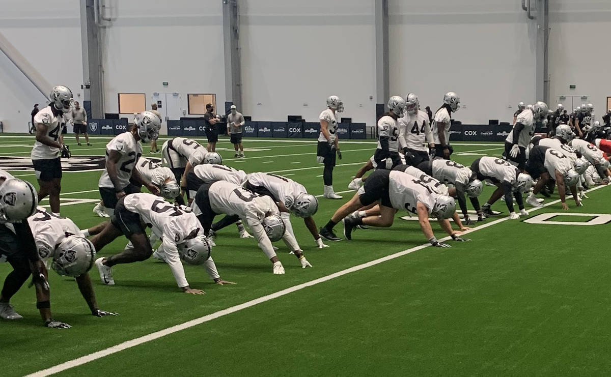 The Las Vegas Raiders practice during NFL training camp at Intermountain Healthcare Performance ...