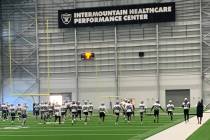 The Las Vegas Raiders practice during NFL training camp at Intermountain Healthcare Performance ...