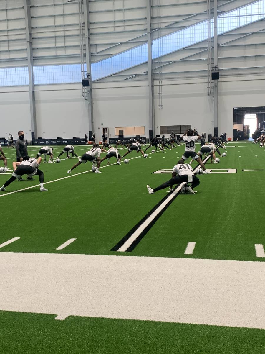 The Las Vegas Raiders practice during NFL training camp at Intermountain Healthcare Performance ...