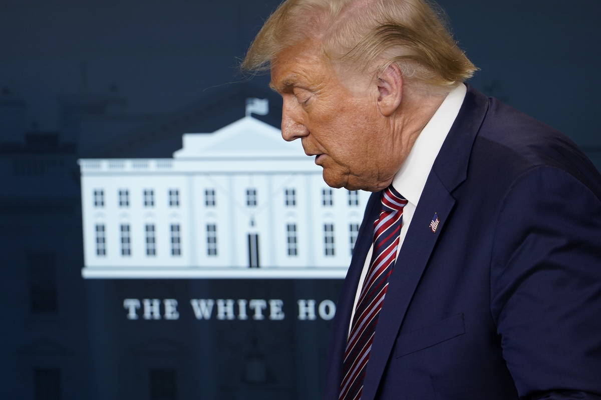 President Donald Trump attends a news conference in the James Brady Press Briefing Room at the ...