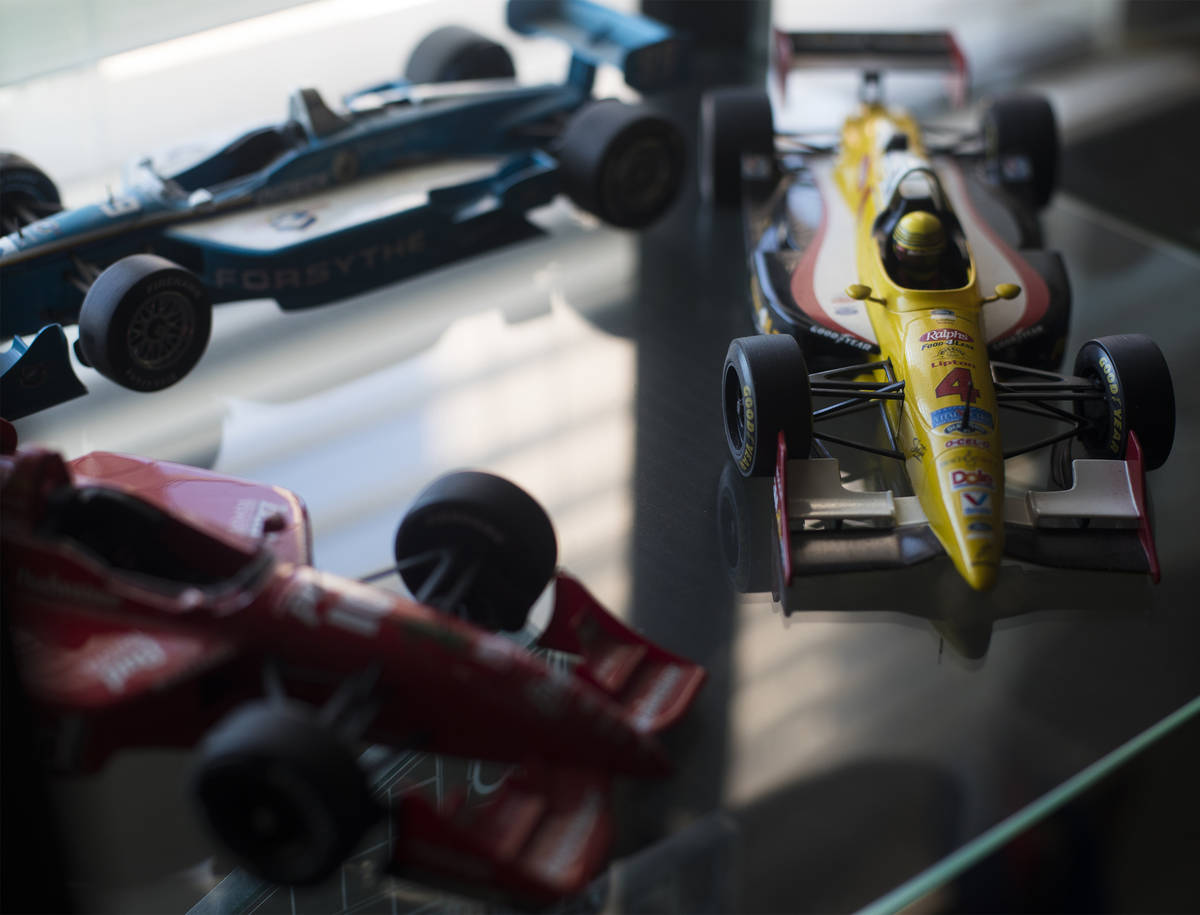Two toy car replicas of the cars of Richie Hearn, a former IndyCar racing driver who won the fi ...