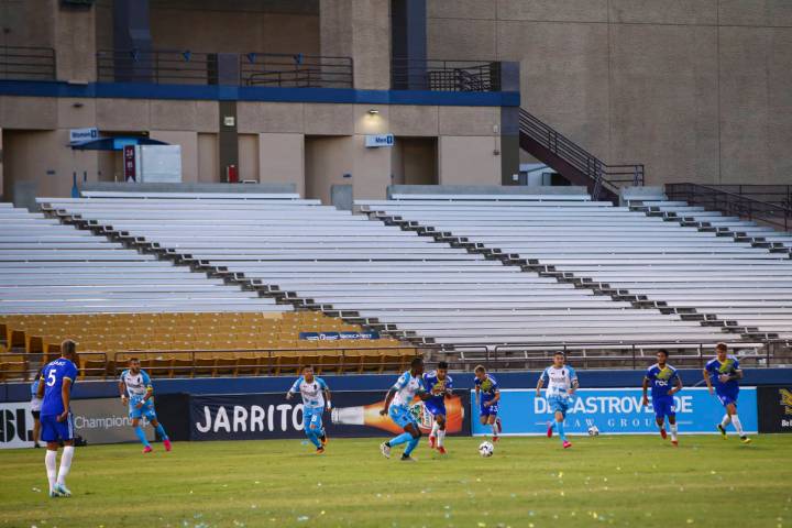 Las Vegas Lights FC play Reno 1868 FC with a backdrop of empty seats and no fans during the fir ...