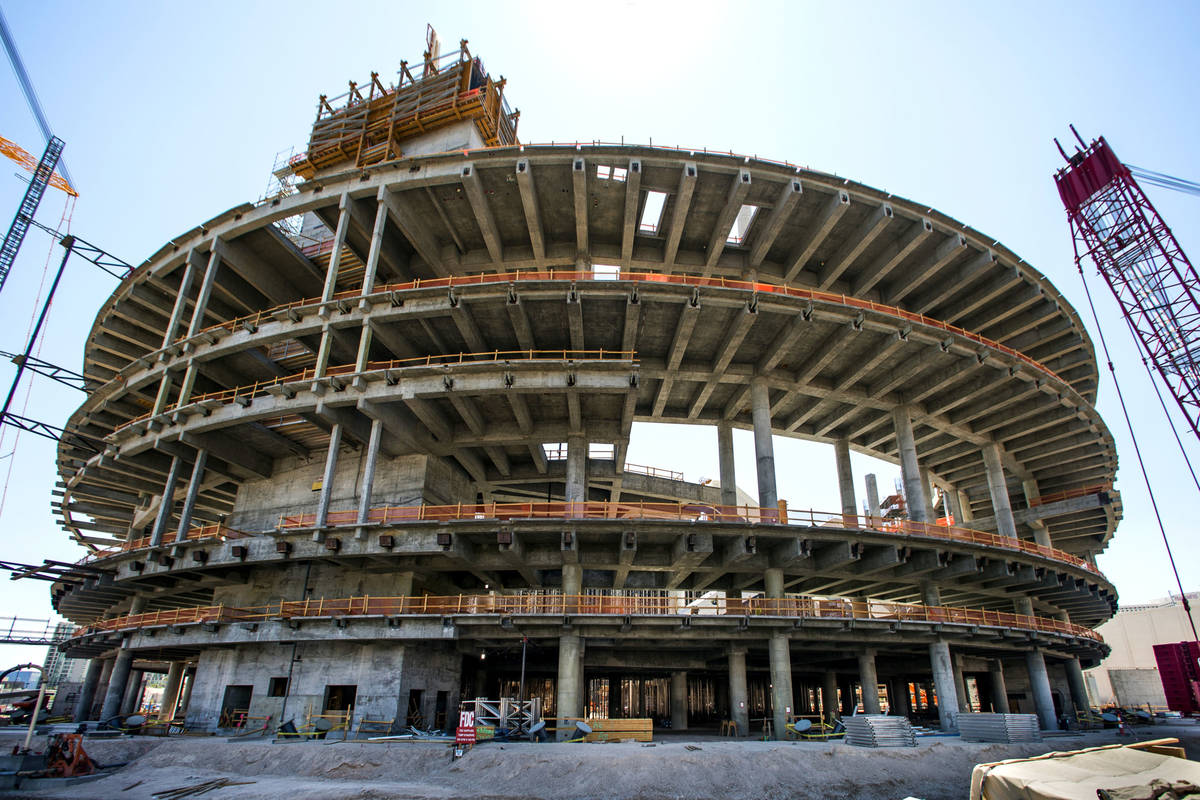 The MSG Sphere at The Venetian construction site remains dormant on Friday, Aug. 14, 2020, in ...