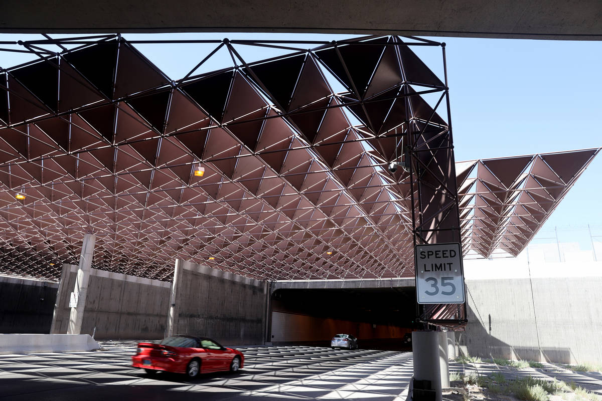 A speed limit sign leading into the airport connector tunnel at McCarran International Airport ...