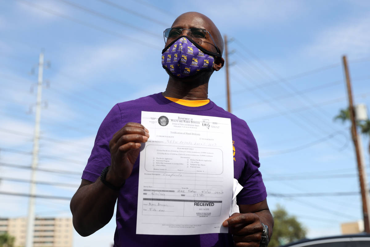 SEIU Local 1107 HCA healthcare worker Mike Forson speaks after delivering over 400 Assignment D ...