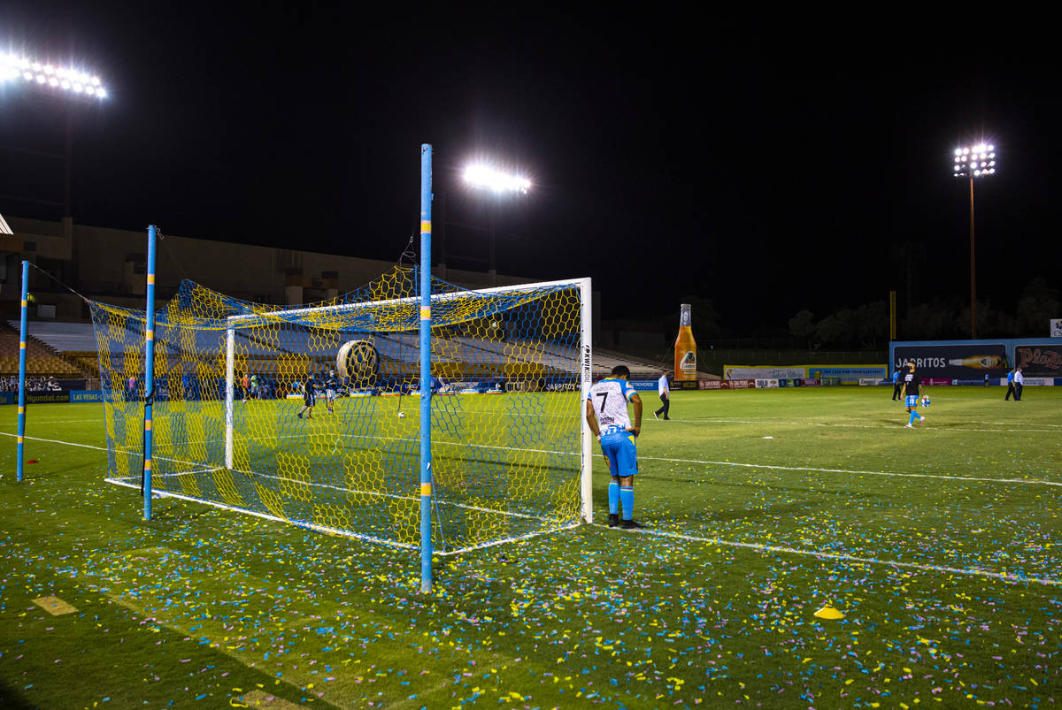 Las Vegas Lights FC's Junior Sandoval (7) stands alone after a 1-0 loss to Reno 1868 FC in a US ...