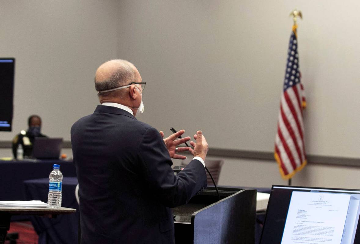 Dominic Gentile, representing Serenity Wellness Center, delivers his closing arguments in a tri ...