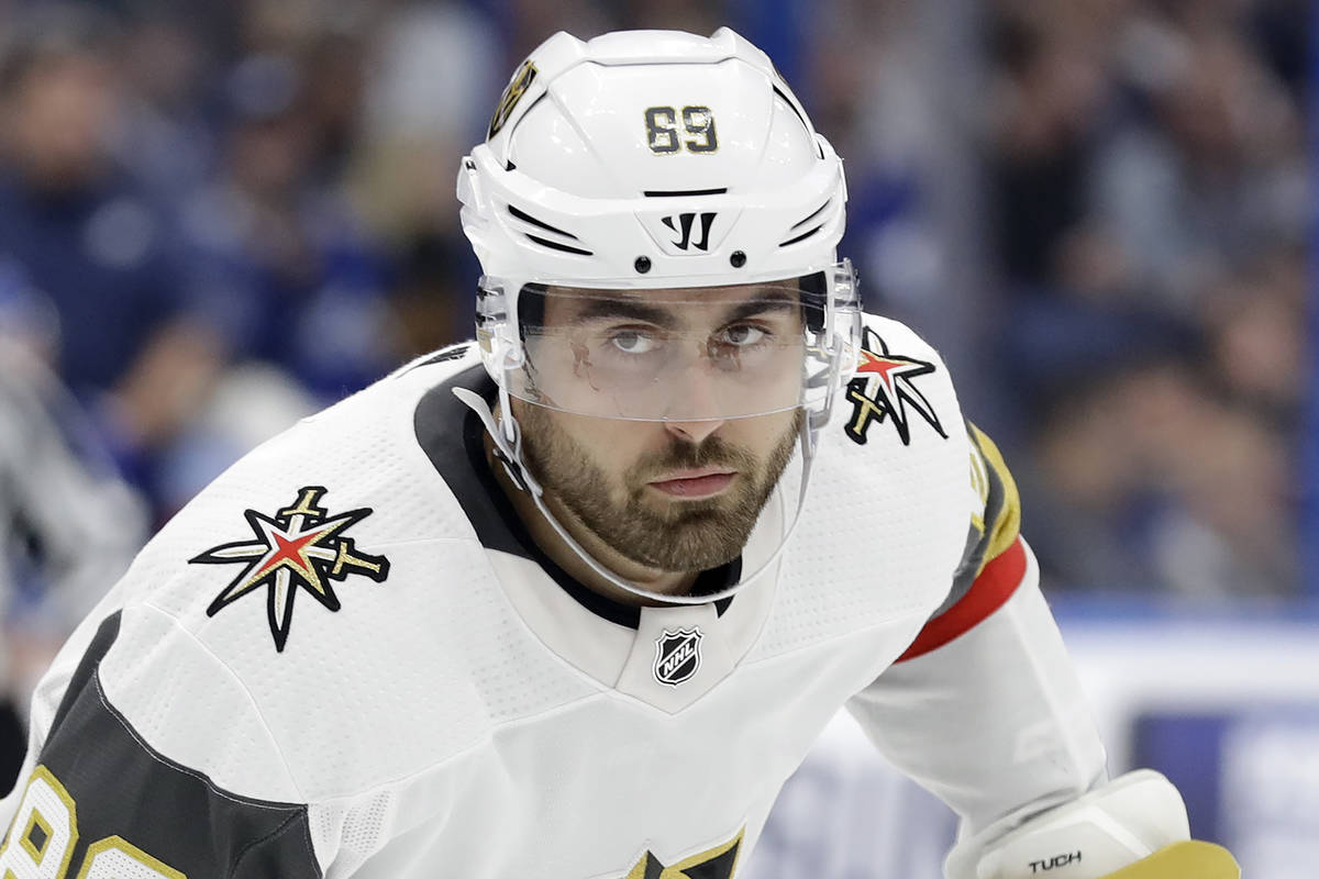 Vegas Golden Knights right wing Alex Tuch (89) during the third period of an NHL hockey game ag ...