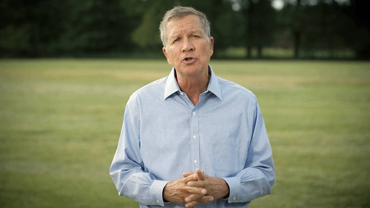 In this image from video, former Republican Ohio Gov. John Kasich speaks during the first night ...