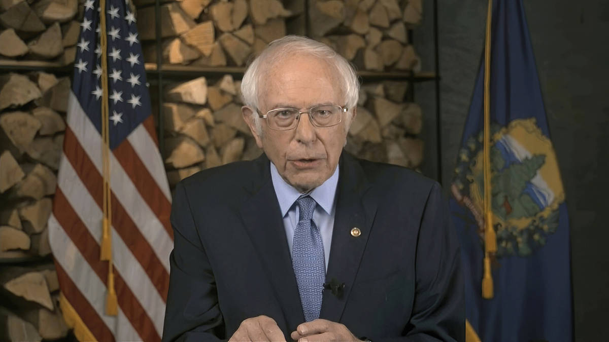 In this image from video, Sen. Bernie Sanders, I-Vt., speaks during the first night of the Demo ...