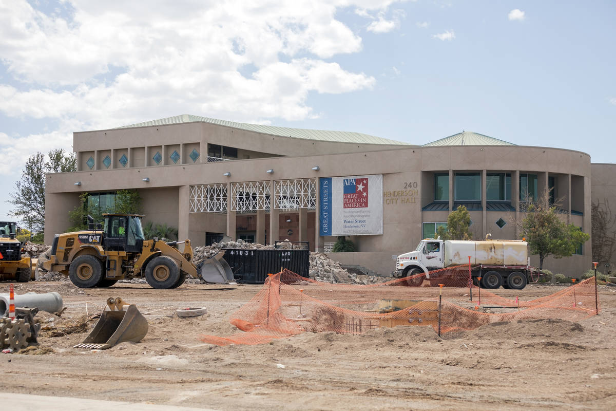Construction continues on Henderson City Hall's entrance and plaza on Tuesday, Aug. 11, 2020. ( ...