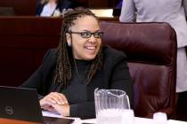 FILE--Assemblywoman Dina Neal D-North Las Vegas, prepares for a joint meeting of the Senate Fin ...
