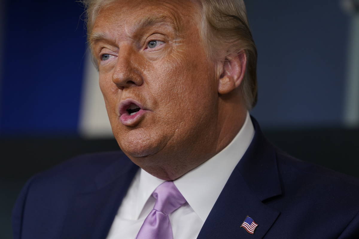 President Donald Trump speaks during a news conference at the White House, Wednesday, Aug. 19, ...
