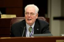 Assemblyman John Hambrick, R-Las Vegas, asks a question during an Education Committee meeting i ...