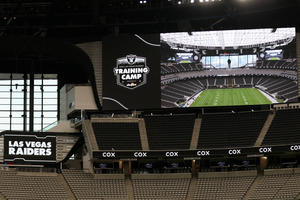 Signage inside Allegiant Stadium in Las Vegas, Friday, Aug. 21, 2020. (Heidi Fang/Las Vegas Rev ...