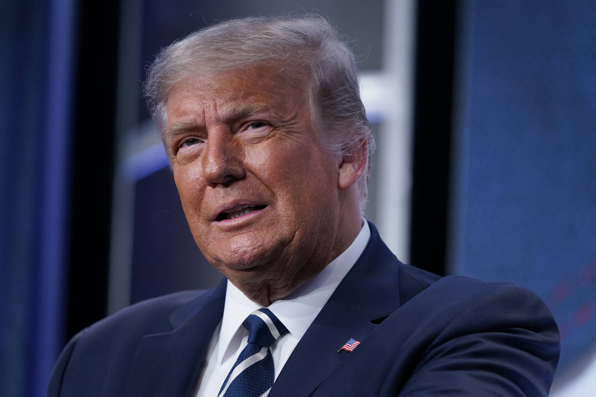 President Donald Trump speaks to the 2020 Council for National Policy Meeting, Friday, Aug. 21, ...