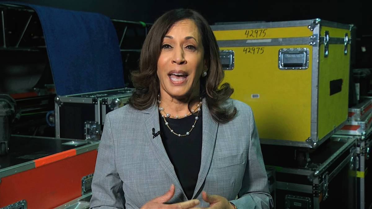 In this image from video, Democratic vice presidential candidate Sen. Kamala Harris. (Democrati ...
