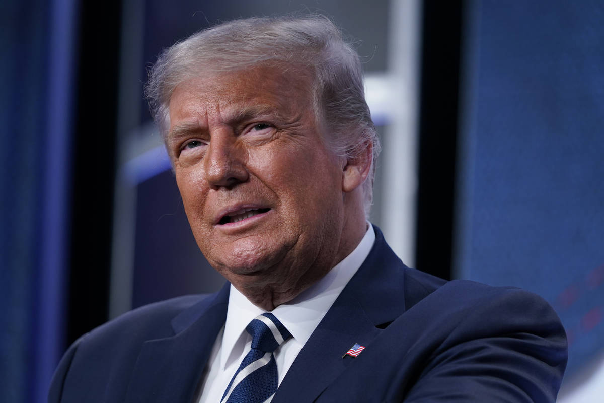 President Donald Trump speaks to the 2020 Council for National Policy Meeting, Friday, Aug. 21, ...
