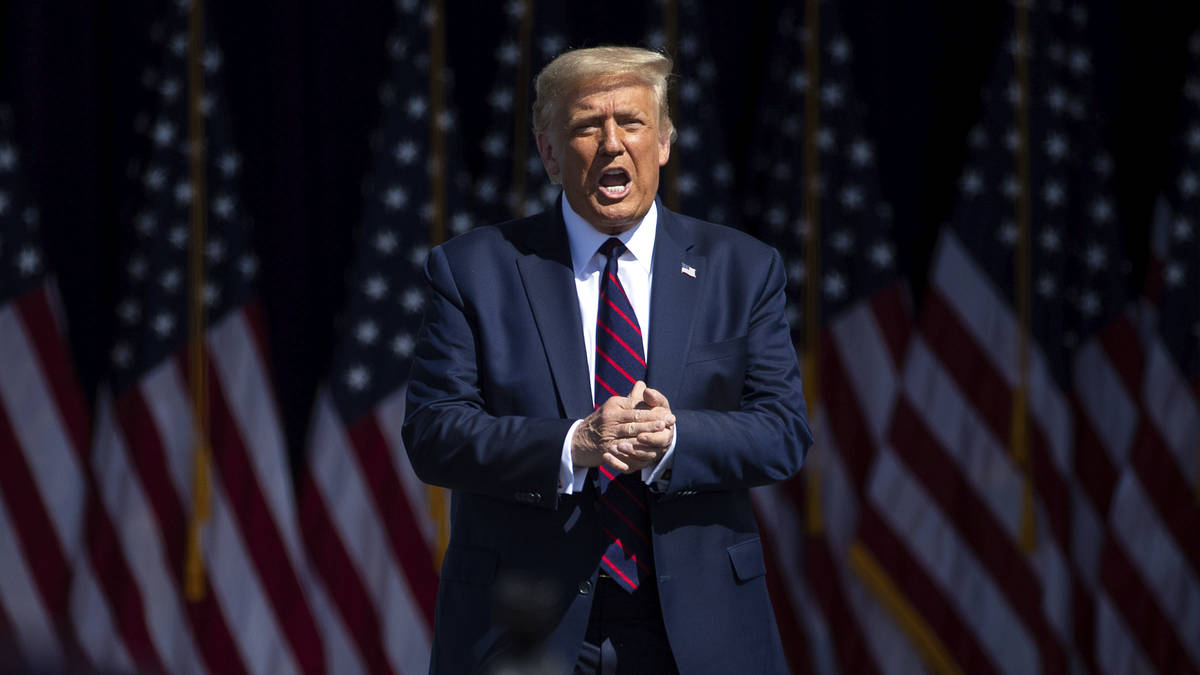 President Donald Trump arrives to speak to a crowd of supporters at Mariotti Building Products ...