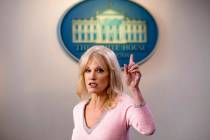 FILE - In this Dec. 5, 2019, file photo, Kellyanne Conway speaks in the Briefing Room at the Wh ...