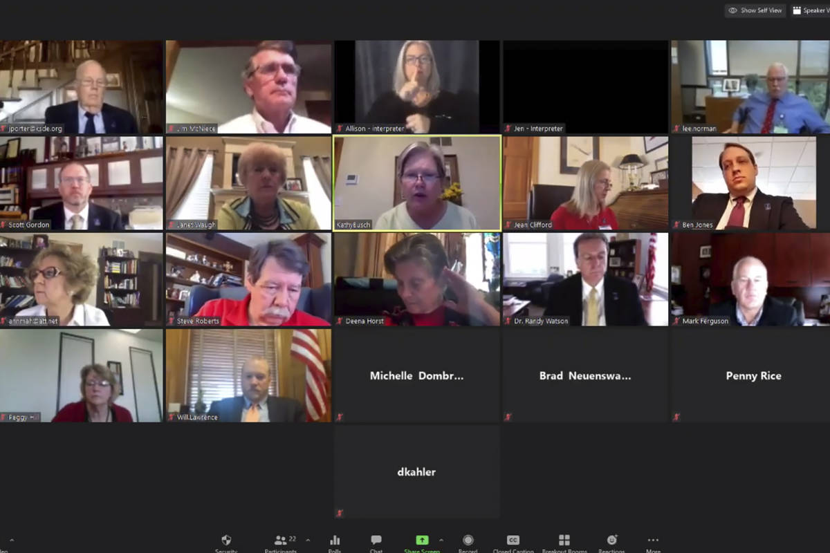 An Associated Press computer screen capture shows the Kansas State Board of Education meeting b ...