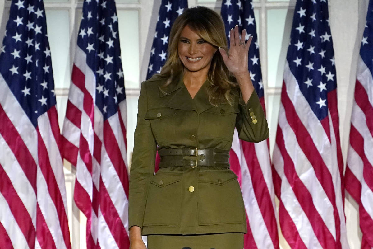 First lady Melania Trump arrives to speak on the second night of the Republican National Conven ...