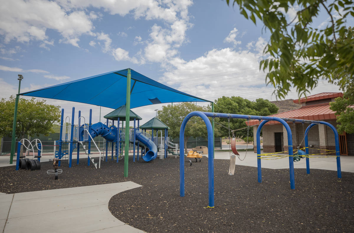 Sunridge Park playground is seen closed off on Friday, Aug. 28, 2020, in Henderson. (Elizabeth ...