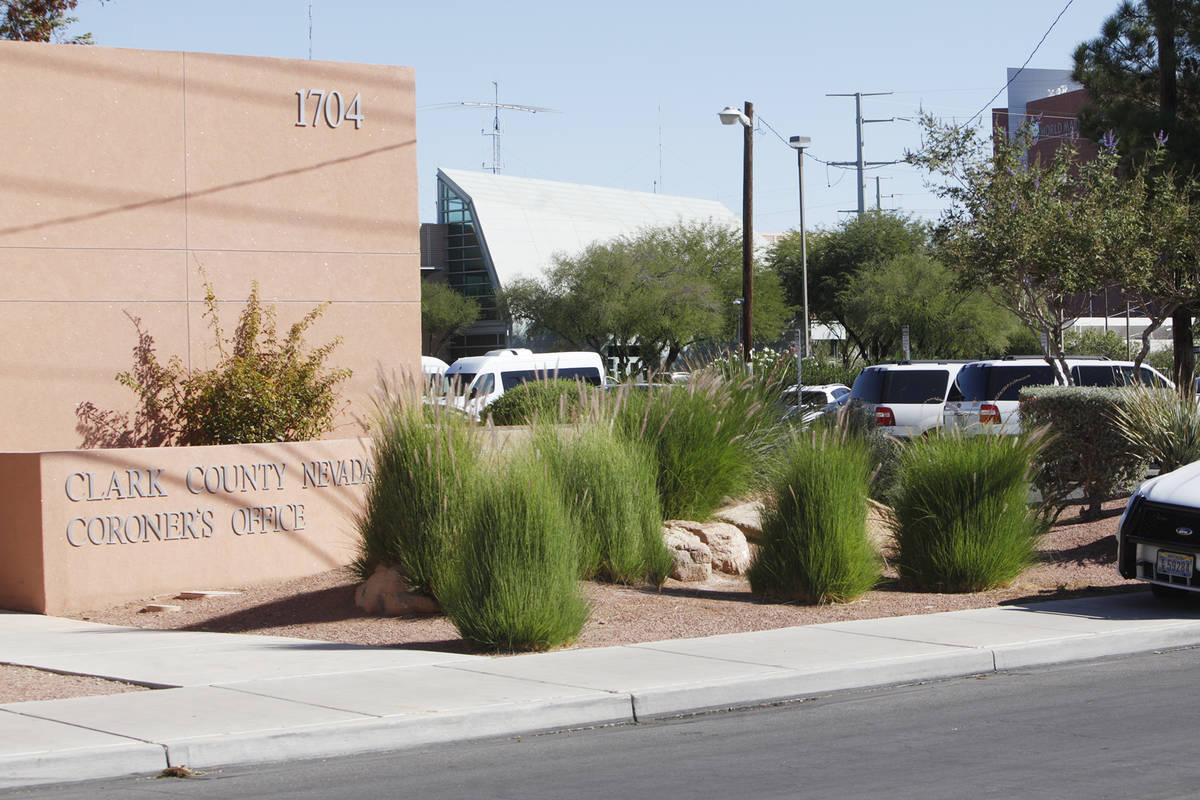 A police car outside the Clark County Coroner's office in Las Vegas, Monday, Oct. 2, 2017. Rach ...