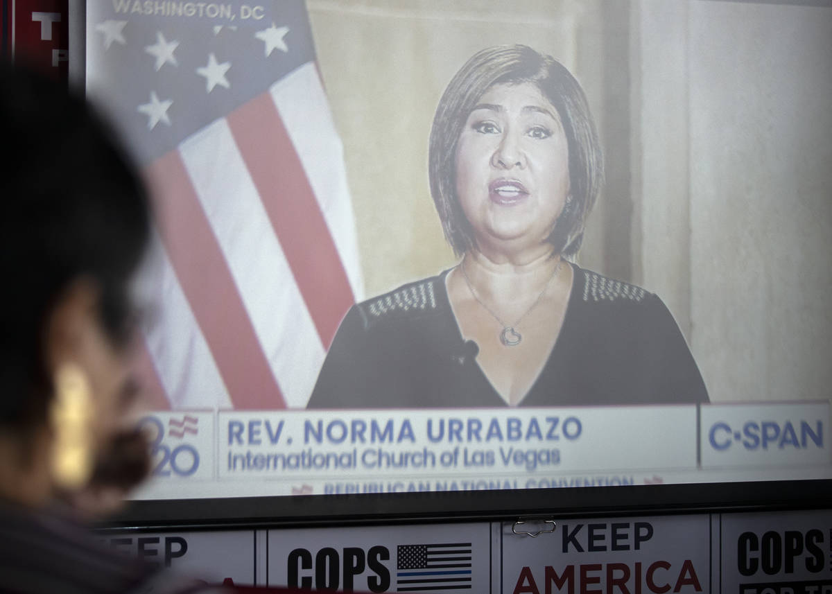 The Rev. Norma Urrabazo, of the International Church of Las Vegas, speaks at the Republican Nat ...