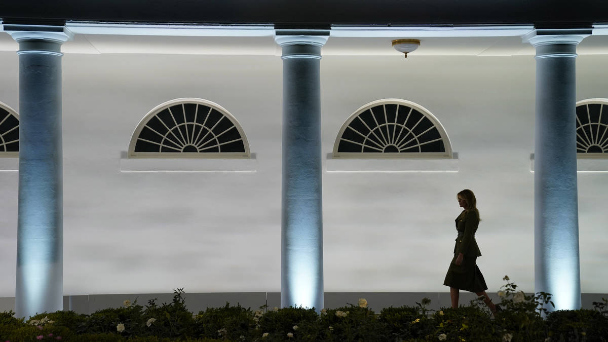 First lady Melania Trump arrives to speak on the second day of the Republican National Conventi ...