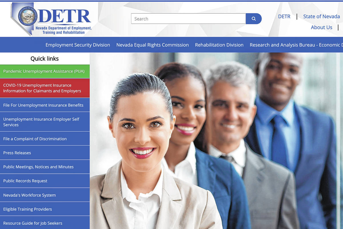 A screenshot of Nevada Department of Employment, Training and Rehabilitation's website.
