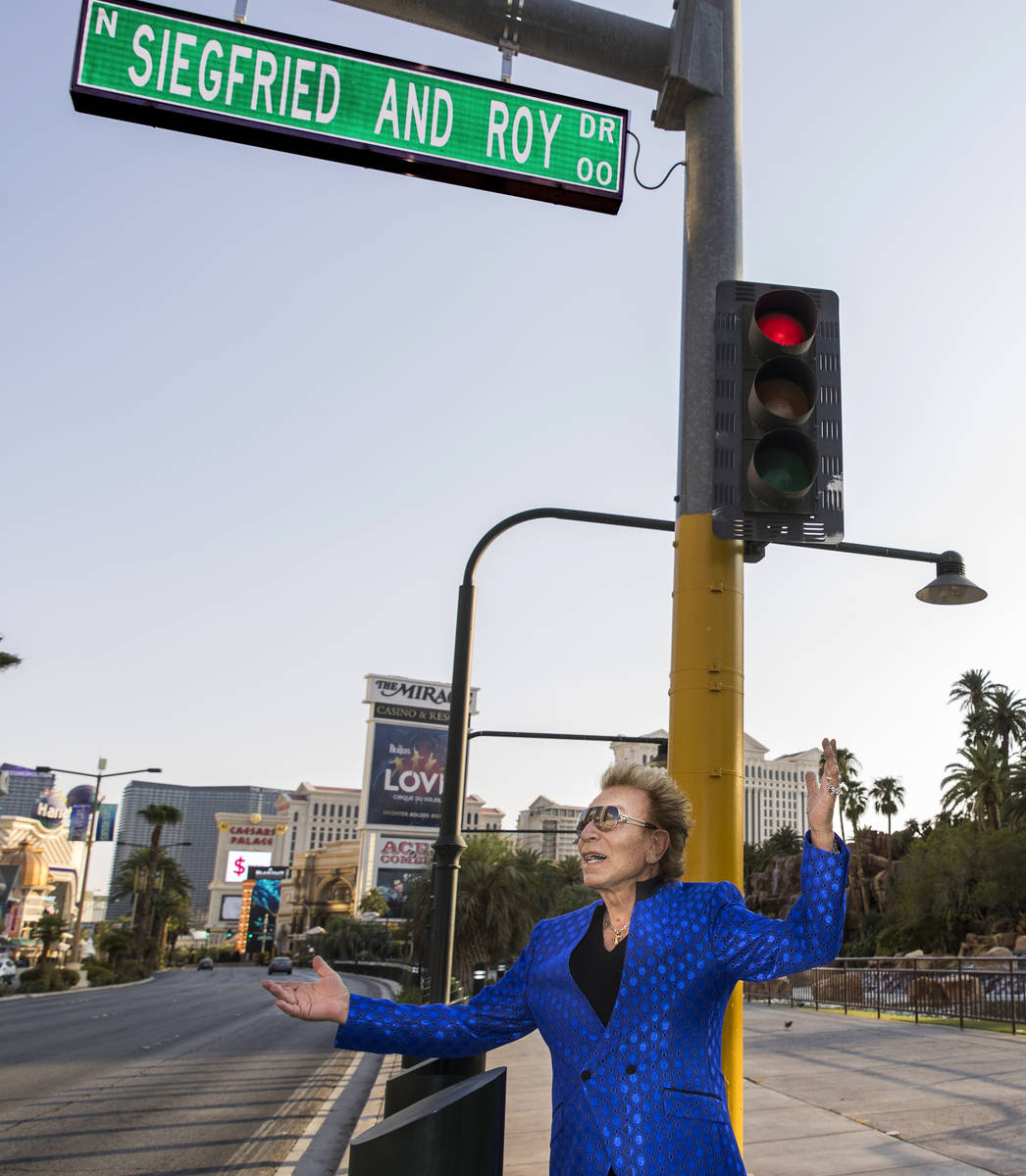 Siegfried Fischbacher is on hand along the Strip as the Mirage porte cochere is renamed Siegfri ...